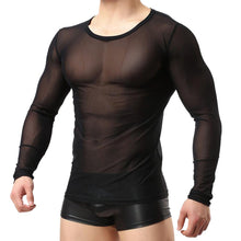 clubwear long sleeve mesh Men T-shirt stretchy sheer Man see through tops SM6