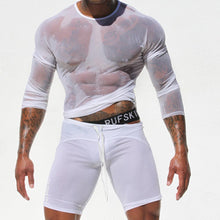 clubwear long sleeve mesh Men T-shirt stretchy sheer Man see through tops SM6