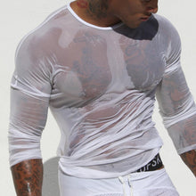 clubwear long sleeve mesh Men T-shirt stretchy sheer Man see through tops SM6