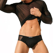 clubwear long sleeve mesh Men T-shirt stretchy sheer Man see through tops SM6