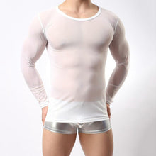 clubwear long sleeve mesh Men T-shirt stretchy sheer Man see through tops SM6
