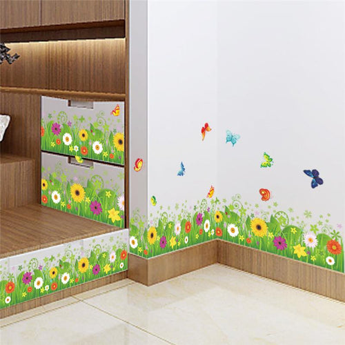 colorful flowers butterflies fences baseboard wall decals home decorative stickers living bedroom mural art diy 3d posters 049. SM6
