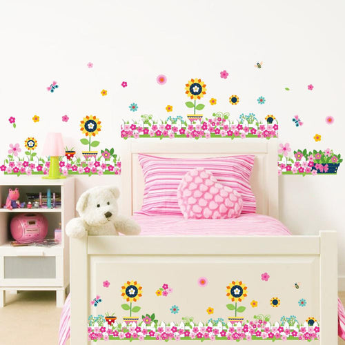 colorful flowers butterfly bee wall stickers for kids rooms living room baseboard decoration diy plant mural art home decals SM6