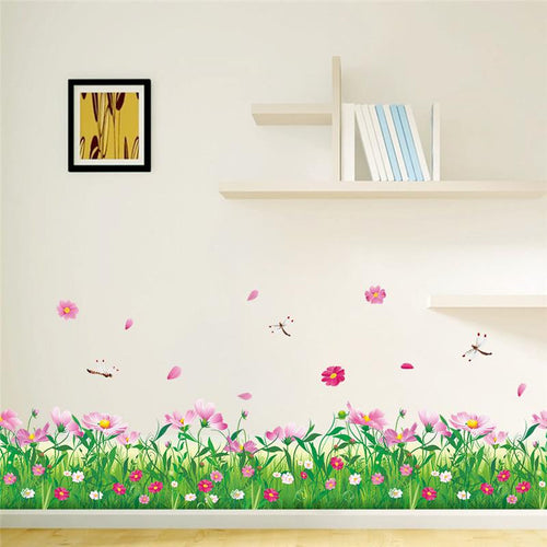 cosmoses flowers fences baseboard wall decals home decorative stickers adesivos de paredes 3D wall tatoo diy room mural art 048. SM6