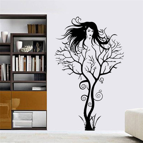 creative sexy girl fairy branch wall decals for bedroom removable home decoration tree stickers diy vinyl art black SM6