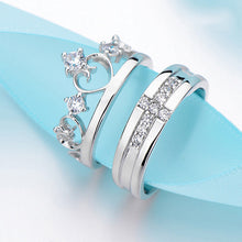 for Women Men =2pcs Sterling Silver Ring Jewelry Engagement Love Crown Cross Zircon Wedding Lovers Couple Rings SM6