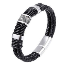 men stainless steel leather braid Bracelet with magnetic buckle   leather bracelet SM6