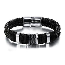 men stainless steel leather braid Bracelet with magnetic buckle   leather bracelet SM6