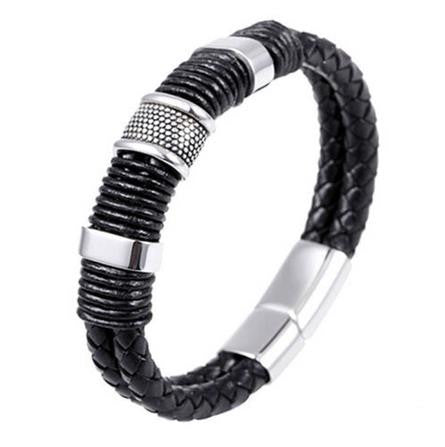 men stainless steel leather braid Bracelet with magnetic buckle   leather bracelet SM6
