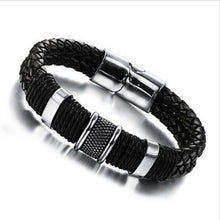 men stainless steel leather braid Bracelet with magnetic buckle   leather bracelet SM6