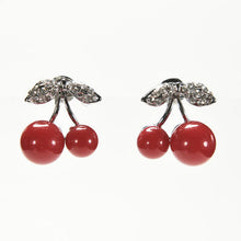 woman jewelry Women Lovely Red cherry earrings Rhinestone leaf bead stud earrings SM6