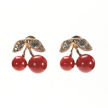 woman jewelry Women Lovely Red cherry earrings Rhinestone leaf bead stud earrings SM6
