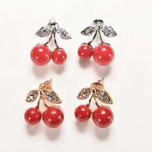 woman jewelry Women Lovely Red cherry earrings Rhinestone leaf bead stud earrings SM6