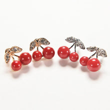 woman jewelry Women Lovely Red cherry earrings Rhinestone leaf bead stud earrings SM6