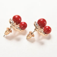 woman jewelry Women Lovely Red cherry earrings Rhinestone leaf bead stud earrings SM6