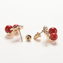 woman jewelry Women Lovely Red cherry earrings Rhinestone leaf bead stud earrings SM6