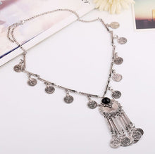 women Bohemian Vintage Coin Long Pendant Necklace Silver Chain Gypsy Tribal Ethnic silver jewelry Tassel Necklace SM6
