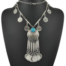 women Bohemian Vintage Coin Long Pendant Necklace Silver Chain Gypsy Tribal Ethnic silver jewelry Tassel Necklace SM6