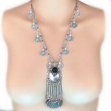 women Bohemian Vintage Coin Long Pendant Necklace Silver Chain Gypsy Tribal Ethnic silver jewelry Tassel Necklace SM6