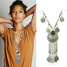 women Bohemian Vintage Coin Long Pendant Necklace Silver Chain Gypsy Tribal Ethnic silver jewelry Tassel Necklace SM6