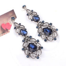women vintage flower style silver jewelry wedding accessories dangle earrings Big long Rhinestone drop earrings SM6