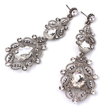 women vintage flower style silver jewelry wedding accessories dangle earrings Big long Rhinestone drop earrings SM6