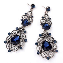 women vintage flower style silver jewelry wedding accessories dangle earrings Big long Rhinestone drop earrings SM6