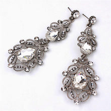 women vintage flower style silver jewelry wedding accessories dangle earrings Big long Rhinestone drop earrings SM6